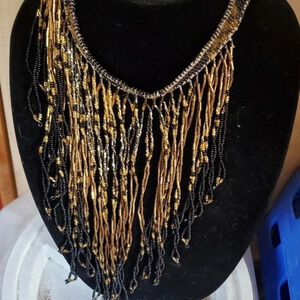 Vintage Gold Fringe‎ Beaded Choker